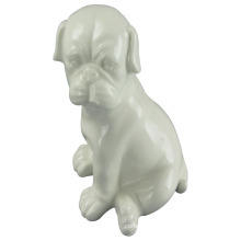 Animal Shaped Ceramic Craft, Crouching Dog with White Glaze